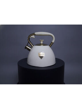 Deeoutlife 3.17-Qt Whistling Tea Kettle Stainless Steel Cream Beige Gold Accent